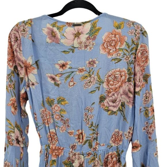 Billabong Romper Boho Festival Large Bell Sleeve Plunging Tie Waist Floral Sz M - Picture 9 of 11